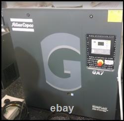 10hp GA7 Atlas Copco rotary screw air compressor, refrigerated dryer, 240 gallon