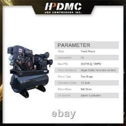 13HP Gas Air Compressor 30 Gal Horizontal ASME Tank Piston Pump 175 PSI 24 CFM