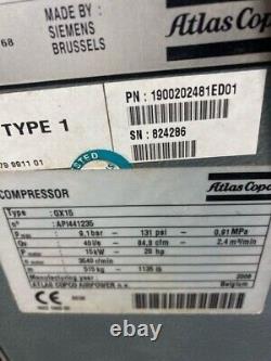 20 HP Atlas Copco GX15 rotary screw air compressor