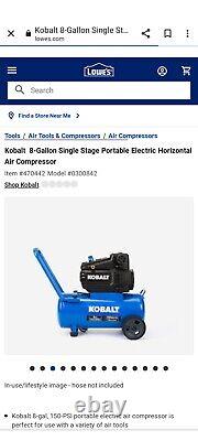 Air Compressor Single Stage Portable Electric Horizontal 8Gal Removable Handle