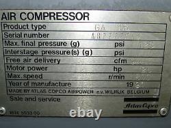 Atlas Copco GA 18 25 HP Rotary Screw Air Compressor 94.3 Cfm