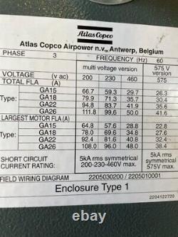Atlas Copco GA26P rotary compressor very clean