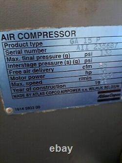 Atlas Copco model GA15 P Air Compressor Removed from service parts or refurb