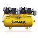 EMAX Silent Horizontal Dual Piston Air Compressor, 10 HP, 240 Gal, 230/460