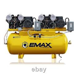 EMAX Silent Horizontal Dual Piston Air Compressor, 10HP, 120 Gal, 230/460