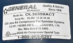 General Air OL36550ACT 1/2HP Air Compressor For Fire Sprinkler Systems 115V/230V