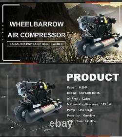 Horizontal Portable Piston Air Compressor 6.5 HP 125Psi 12Cfm 9 Tank Gallons