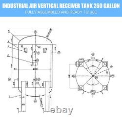 Industrial Air Compressor Receiver Tank Vertical Horizontal ASME 260 Gallon