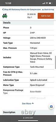 LOCAL PICK UP ONLY SACRAMENTO COOL CA. SPO4B237 3 HP 200-240VAC, 480VAC 30 Gal