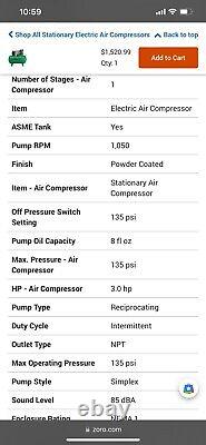 LOCAL PICK UP ONLY SACRAMENTO COOL CA. SPO4B237 3 HP 200-240VAC, 480VAC 30 Gal