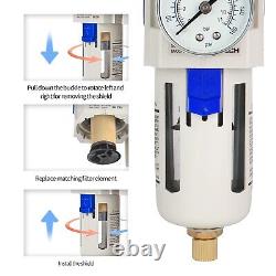 Portable Air Compressor Filter and Regulator with Semi-Auto Drain 158 CFM Flow