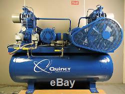 Quincy Air Compressor, Duplex 10 HP, 208-230/460 Volts, Electric Baldor Motor