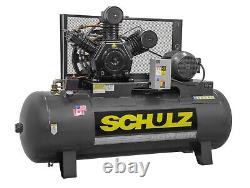Schulz Air Compressor, 10hp, 120 Gallons Horizontal Tank, 208-230-460 Volts