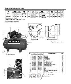 Schulz Air Compressor 5hp- Single Phase 80 Gallons Tank 20cfm 175 Psi