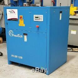 Used Pneutech 25 HP Rotary Screw Air Compressor 230 / 460 Volt Low Hours