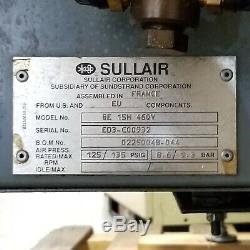 Used Sullair 15 HP ES8-15 Rotary Screw Air Compressor Very Clean 480 Volt
